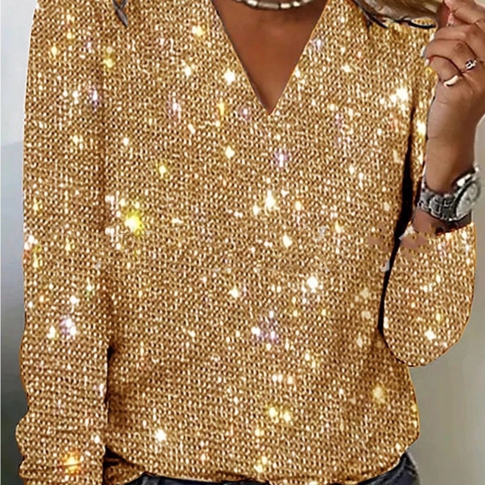 Gold Sequin V-Neck Women's Top